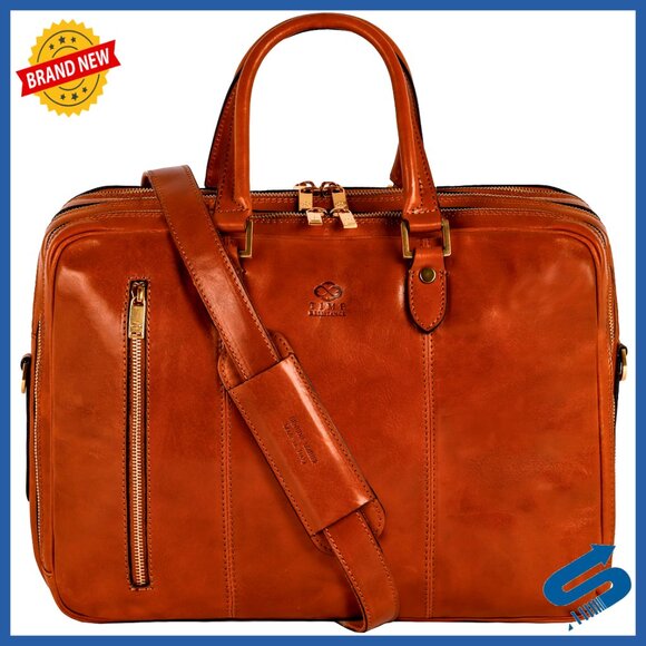 Other - Full Grain Leather Laptop Briefcase Backpack Convertible 15" Messenger Bag